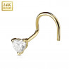 piercing nez coeur en or véritable tige tire bouchon cristal blanc