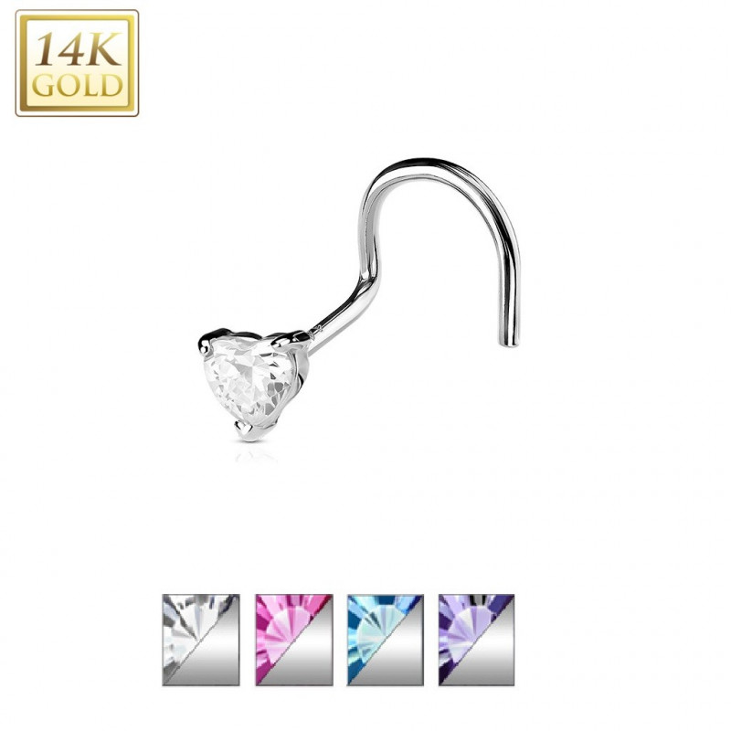 piercing nez or blanc coeur pour femme