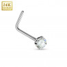 piercing nez or blanc véritable classique forme L cristal blanc