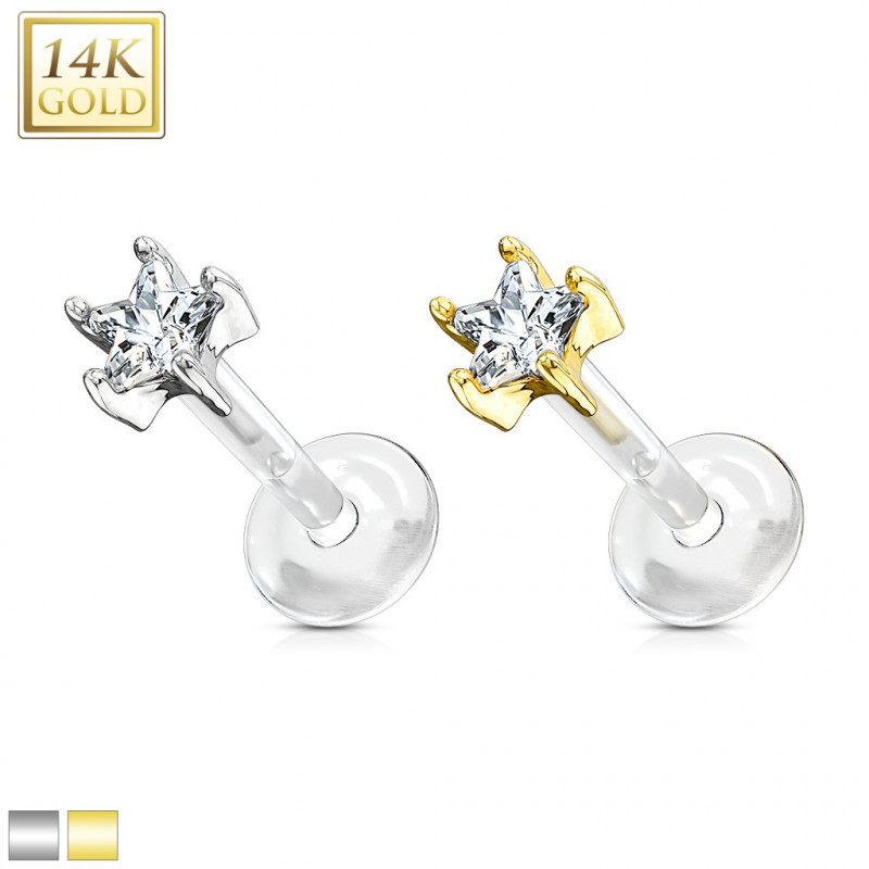 Piercing labret étoile en or tige plastique Piercing labret étoile en or tige plastique