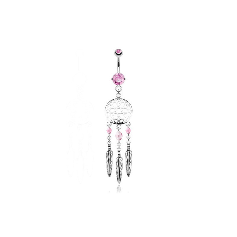 piercing ventre long attrape rêve cristaux rose piercing ventre long attrape rêve cristaux rose