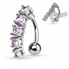 Piercing nombril inversé 5 cristaux rose