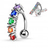 Piercing nombril inversé 5 cristaux multicolore