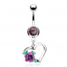 Piercing nombril coeur et fleur violet