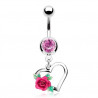 Piercing nombril coeur et fleur rose