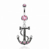 Piercing Nombril ancre avec cordage cristaux rose