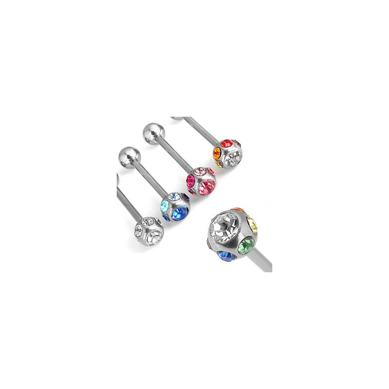 Piercing langue acier chirurgical multi cristaux