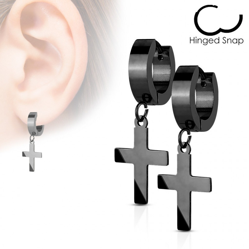 Boucles d'oreilles croix acier Noir