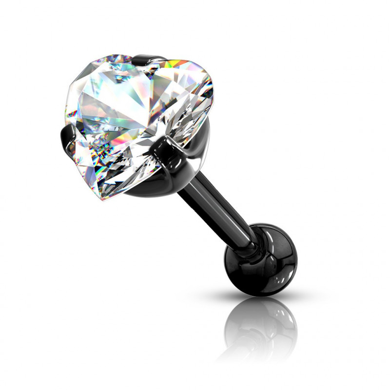 Piercing oreille acier noir coeur strass Piercing oreille acier noir coeur strass