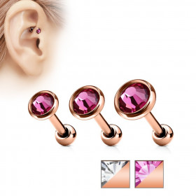 Piercing oreille or rose cristal rond