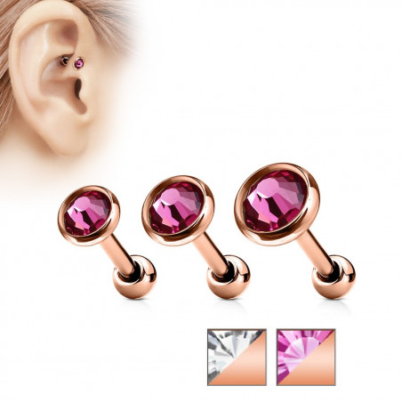 Piercing oreille or rose cristal rond