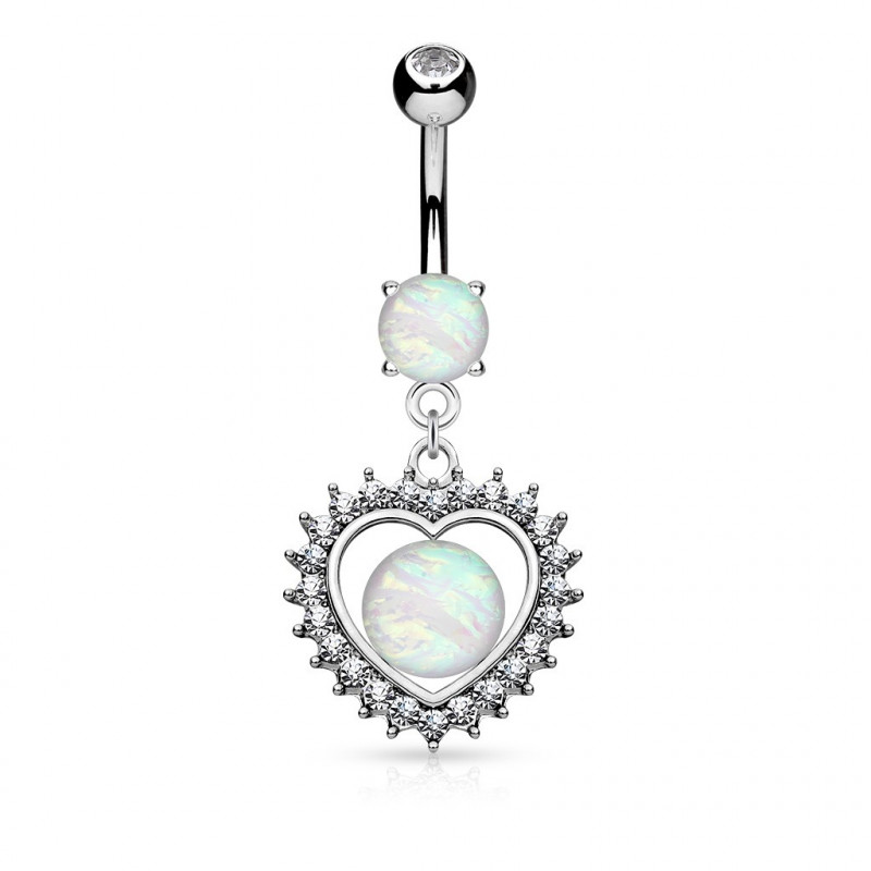 Piercing nombril coeur opale multi cristaux
