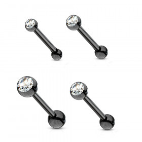 Barbell langue strass acier noir