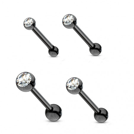 Barbell langue strass acier noir