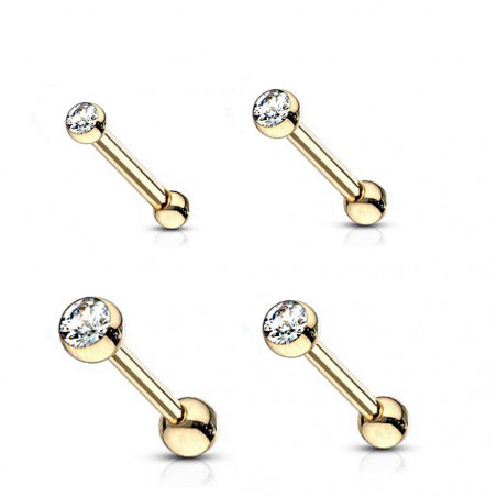 Barbell langue strass acier doré