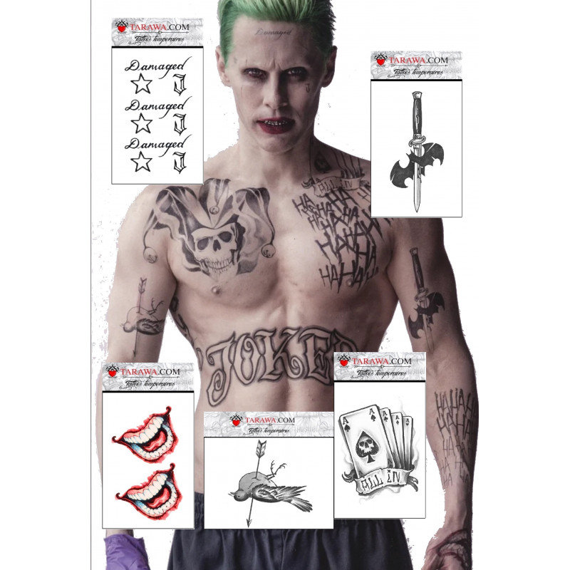 Pack Tatouage éphémère le Joker Suicide Squad pack de 5 tattoo décalcomanie au format A6
