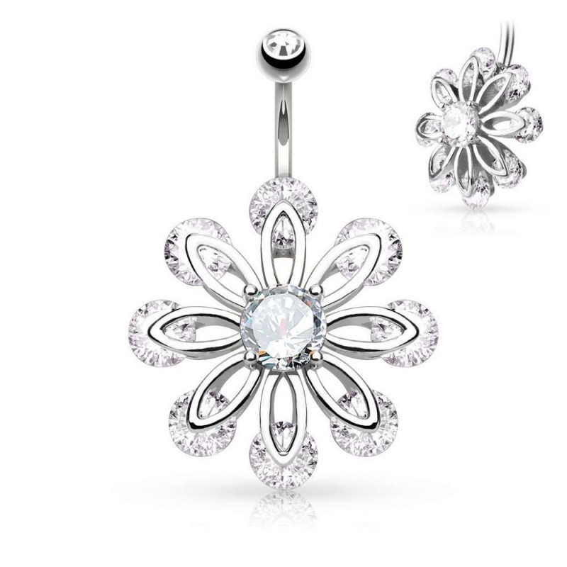 Piercing nombril fleur zirconium rond