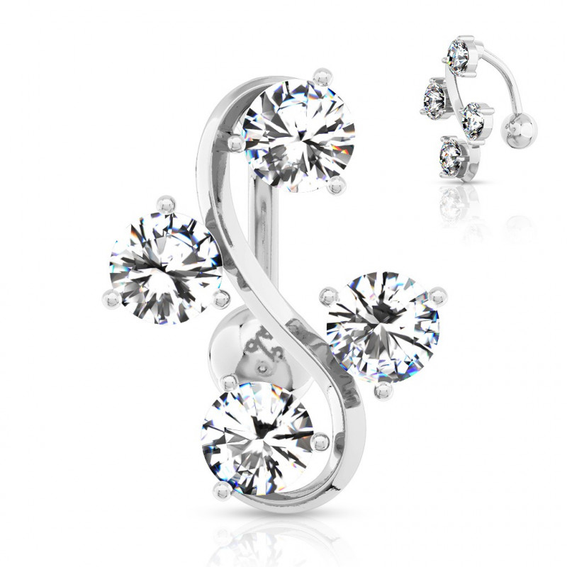 Piercing nombril inversé quatre cristaux blanc Piercing nombril inversé quatre cristaux blanc