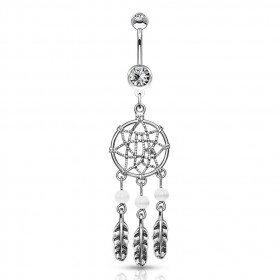 Piercing nombril pendentif attrape-rêve blanc