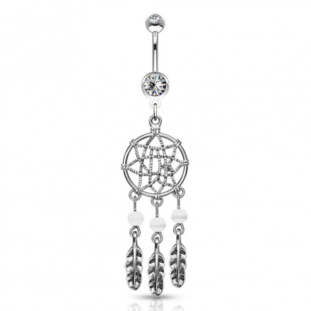 Piercing nombril pendentif attrape-rêve blanc