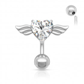 Piercing nombril aile d'Ange inversé coeur blanc