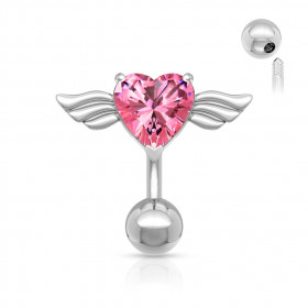 Piercing nombril aile d'Ange inversé coeur rose