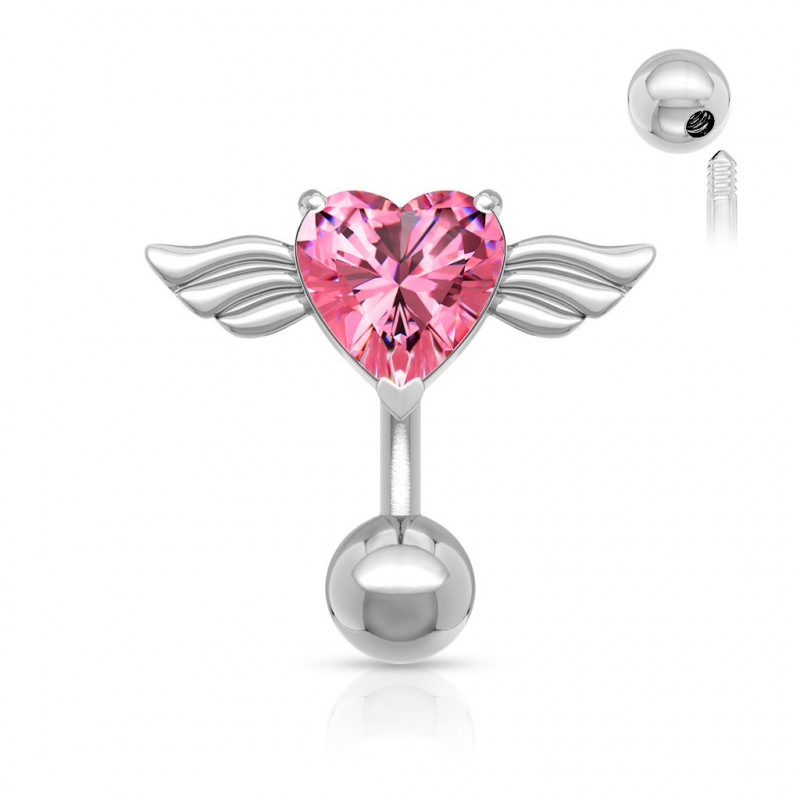 Piercing nombril aile d'Ange inversé coeur rose Piercing nombril aile d'Ange inversé coeur rose