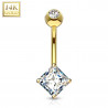 piercing nombril luxe en or cristal carré