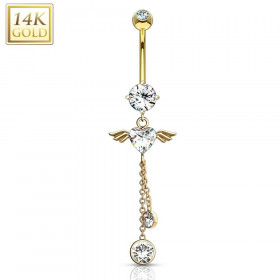 Piercing au nombril coeur or jaune 14 carats