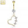 Piercing nombril coeur or jaune 14 carats pour femme