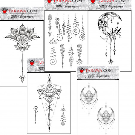 Pack Tatouage temporaire Mandala format A6 cinq planches