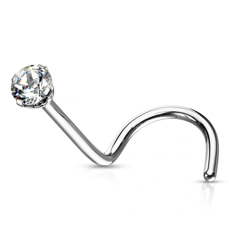 Piercing nez Tige courbé cristal blanc rond 2mm Piercing nez Tige courbé cristal blanc rond 2mm