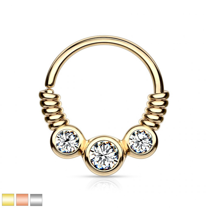 Anneaux triple strass pour septum, cartilage d'oreille, Daith