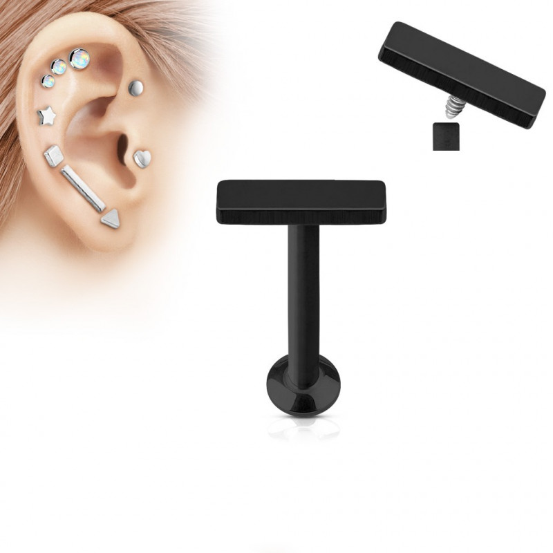 Piercing labret motif barre 2mm par 6mm de long couleur noir