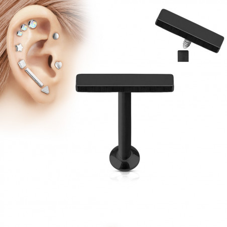 Piercing oreille acier noir motif barre 2mm par 9mm de long