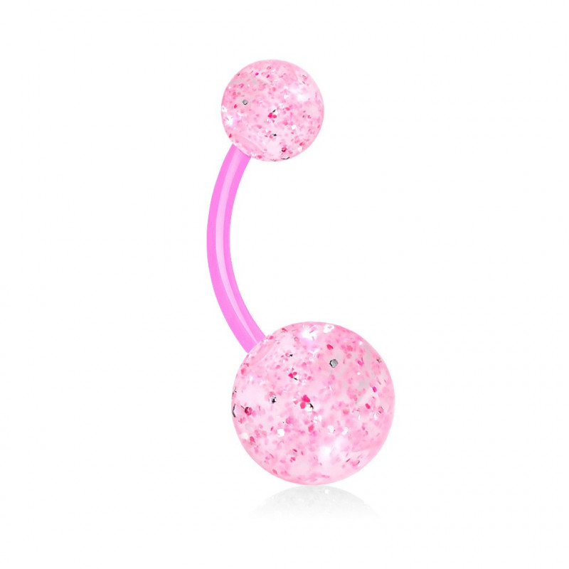 Piercing nombril Bioflex bille acrylique rose avec paillette Piercing nombril Bioflex bille acrylique rose avec paillette