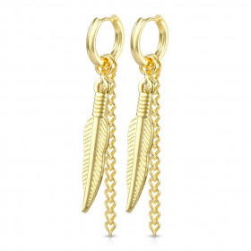 Boucles d'oreilles créole avec plume acier chirurgical doré