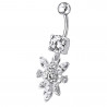 Piercing nombril fleur pendante argent cristal blanc