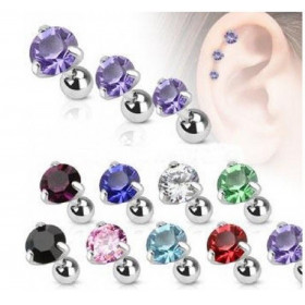 Piercing oreille hélix tragus cristal violet 3 griffe barre acier chirurgical pas cher