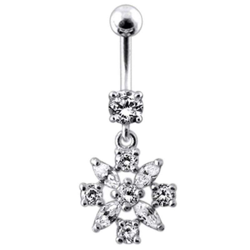 Piercing nombril articuler Fleur en argent cristal blanc Piercing nombril articuler Fleur en argent cristal blanc