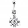 Piercing nombril articuler Fleur en argent cristal blanc