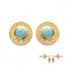 Boucles d'oreilles pour femme plaqué or ronde turquoise