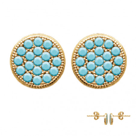 Boucles d'oreilles plaqué or ronde strass turquoise