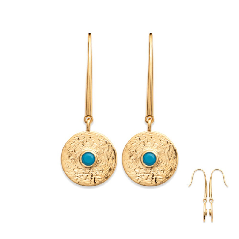 Paire de boucles d'oreilles plaqué or pendantes strass turquoise