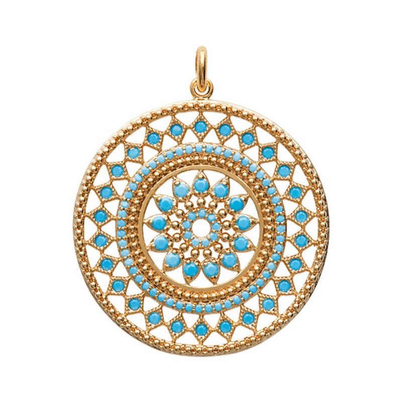 Pendentif en plaqué or avec strass turquoise sertis