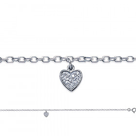 Chaîne de chevilles en Argent 925 avec coeur strass