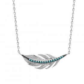 Collier en Argent 925, avec pendentif plume pierre turquoise