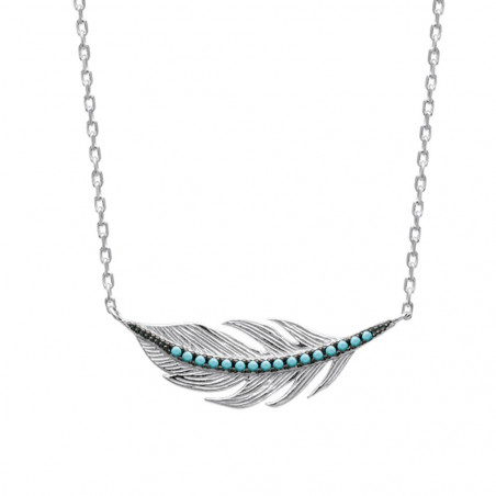 Collier en Argent 925, avec pendentif plume pierre turquoise