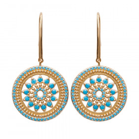 Paire de boucles d'oreilles en plaqué or avec strass turquoise