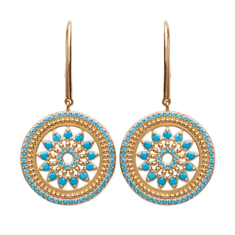 Paire de boucles d'oreilles en plaqué or avec strass turquoise